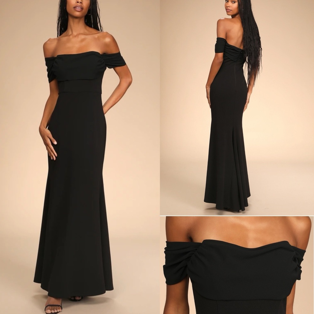 Lulus Black Off-the-Shoulder Mermaid Maxi Dress "Would You Be Mine" NWT | Small